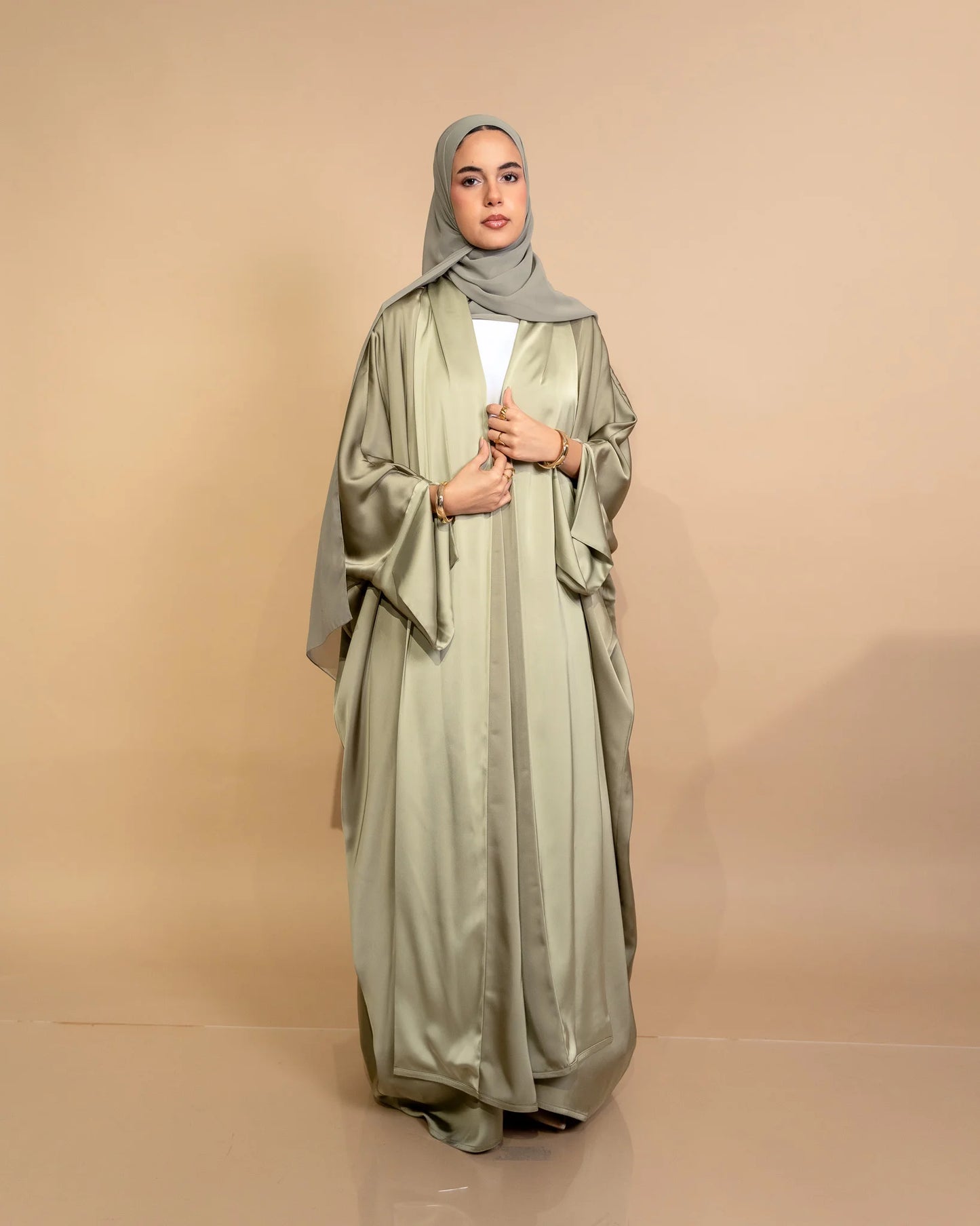 Matcha Satin Silk Abaya – Timeless Elegance