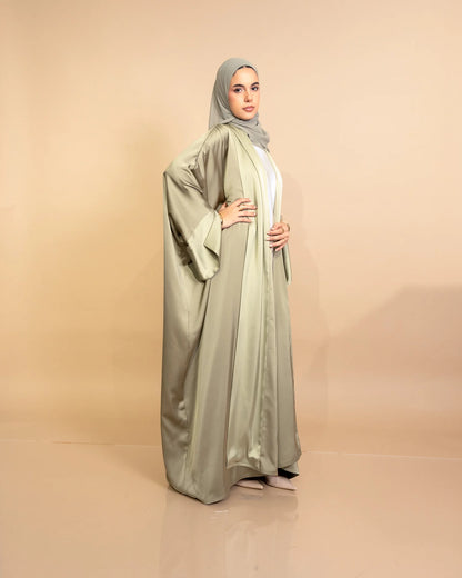 Matcha Satin Silk Abaya – Timeless Elegance