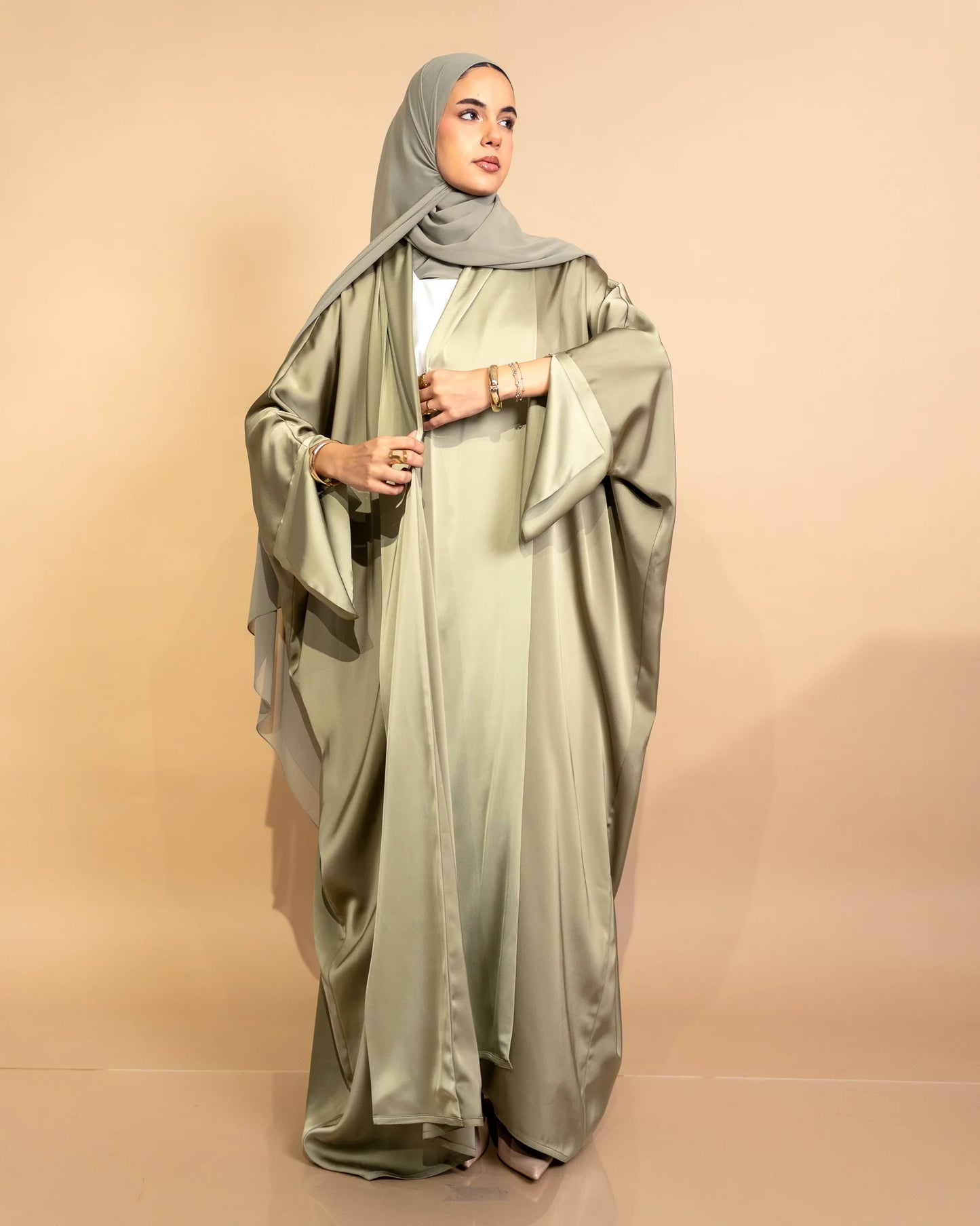 Matcha Satin Silk Abaya – Timeless Elegance