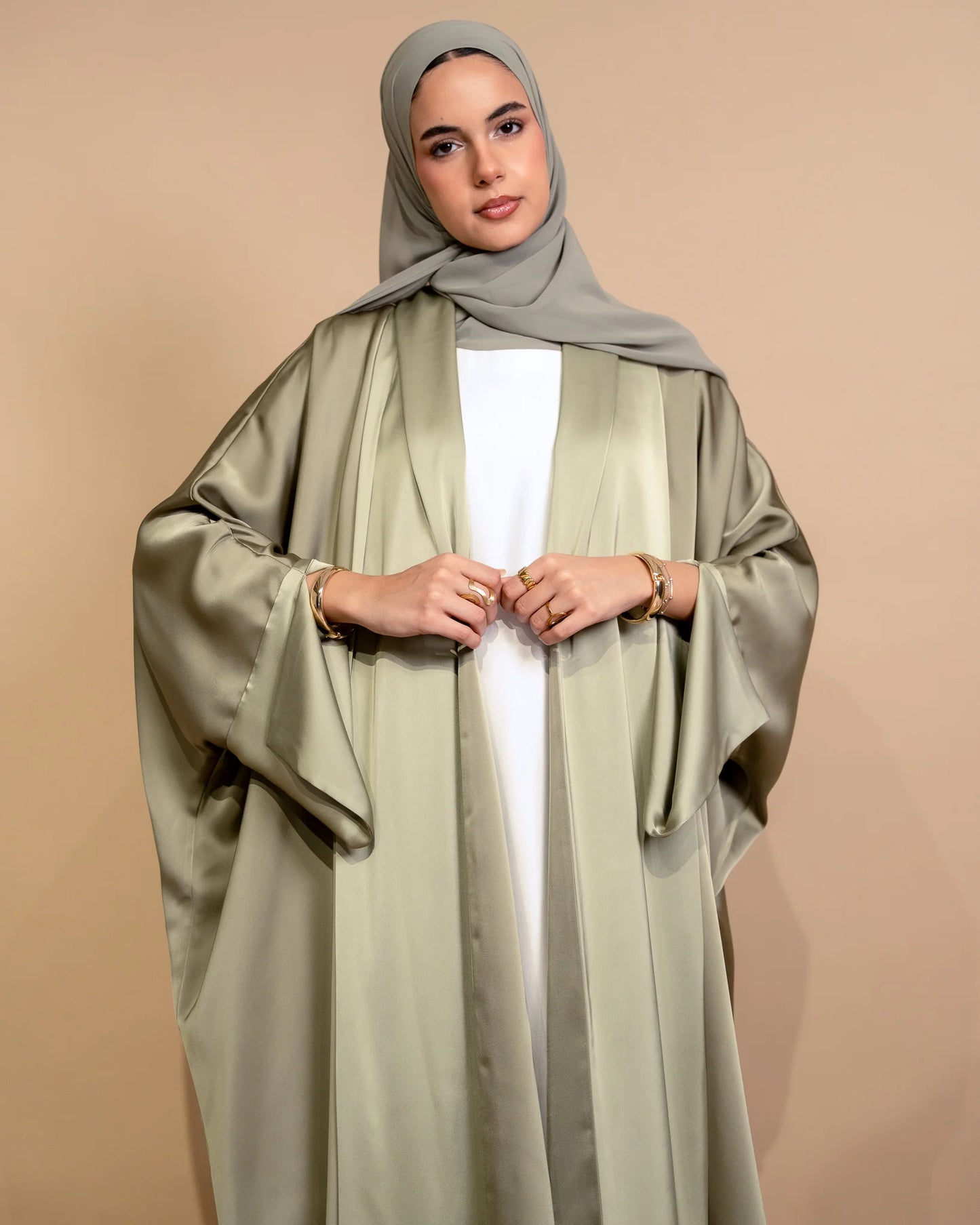 Matcha Satin Silk Abaya – Timeless Elegance