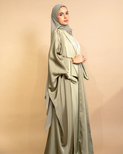 Matcha Satin Silk Abaya – Timeless Elegance