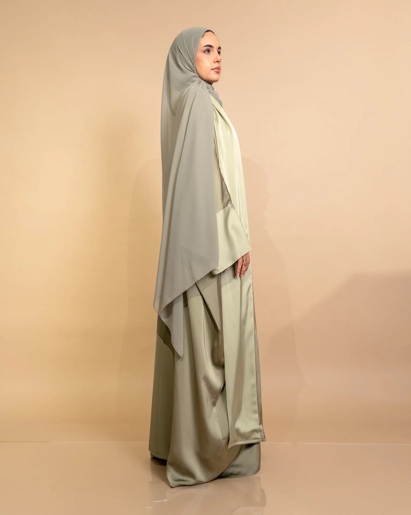 Matcha Satin Silk Abaya – Timeless Elegance