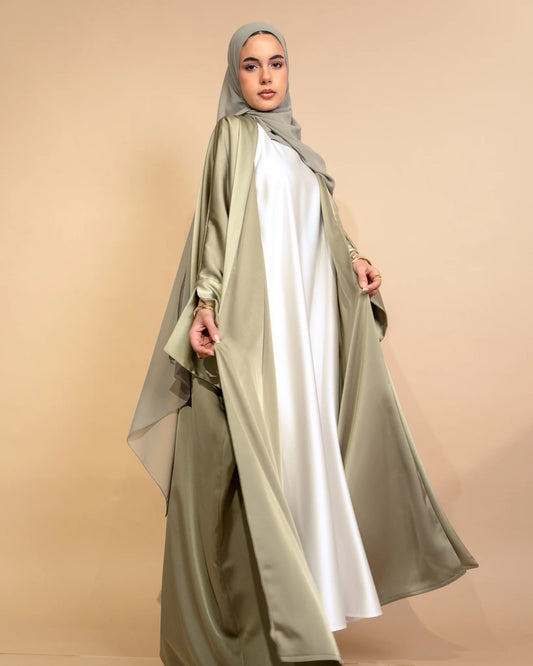 Matcha Satin Silk Abaya – Timeless Elegance