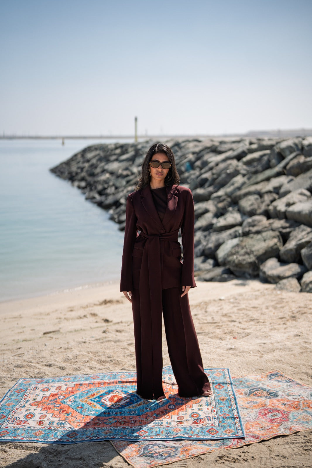 Women's Twist Sleeve Tailored Suit with Belt - بليزر نسائي مُفصّل وحزام