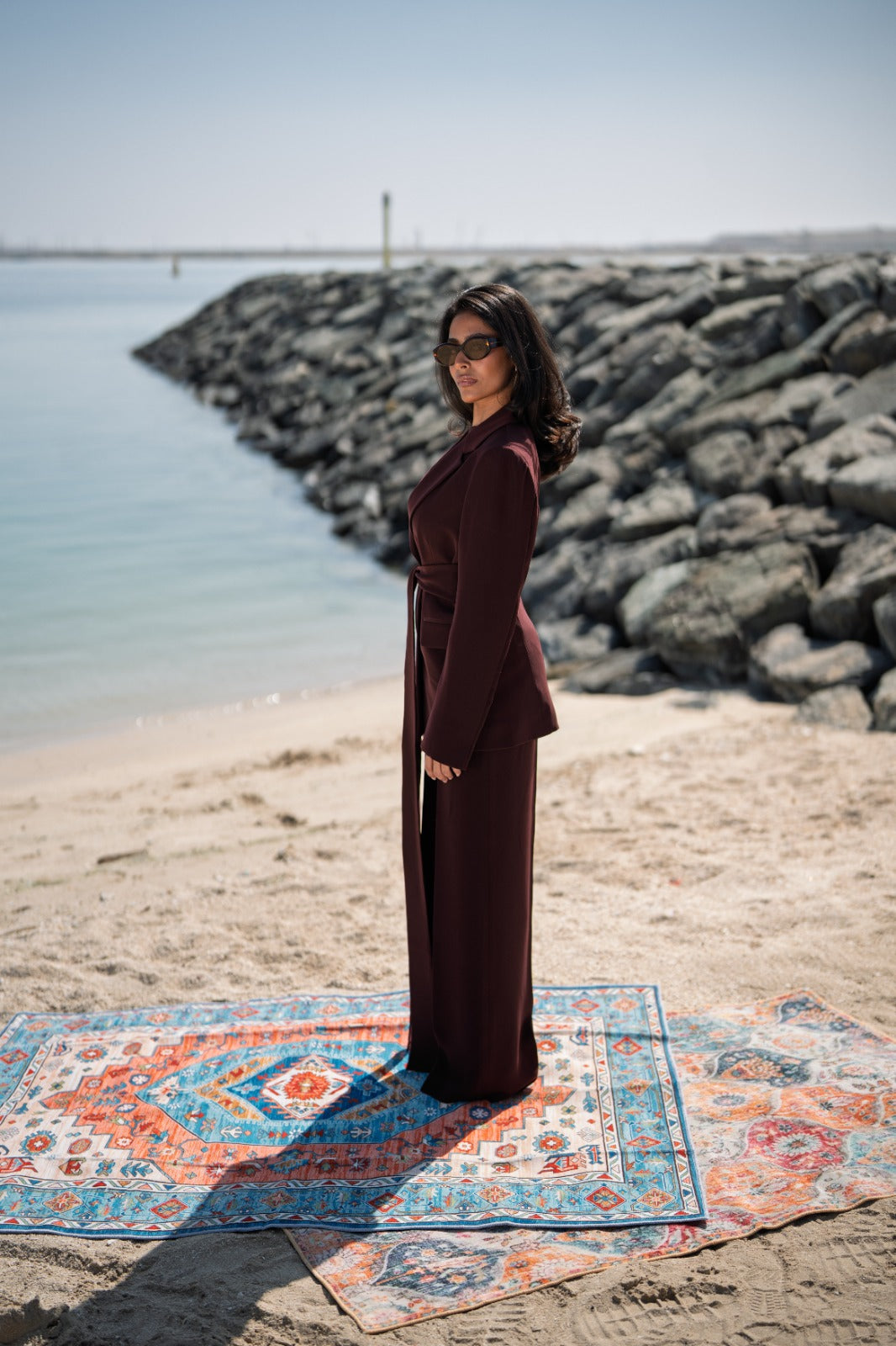 Women's Twist Sleeve Tailored Suit with Belt - بليزر نسائي مُفصّل وحزام