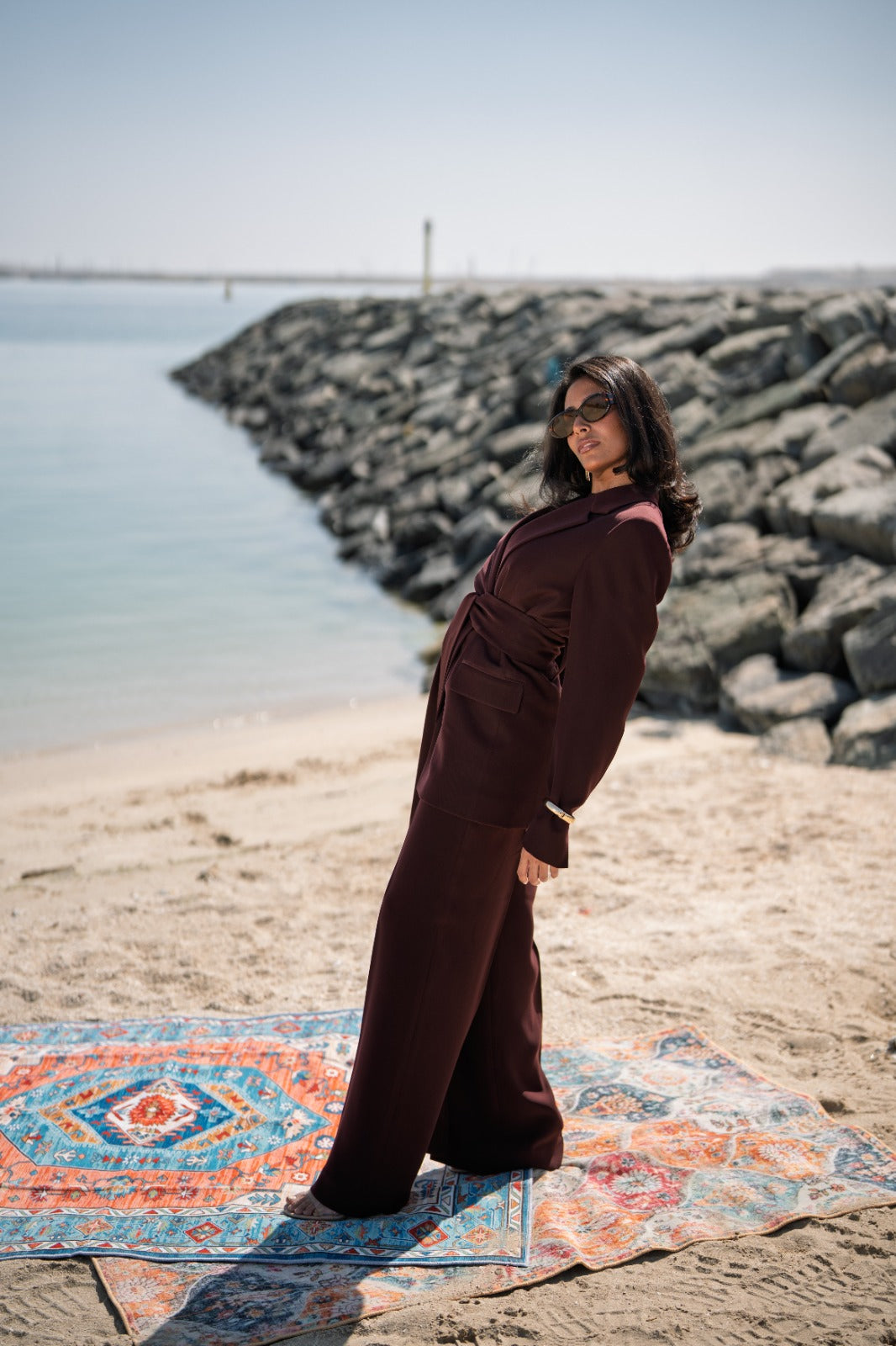 Women's Twist Sleeve Tailored Suit with Belt - بليزر نسائي مُفصّل وحزام